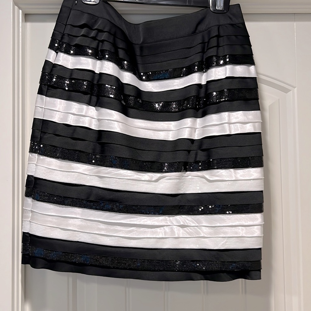 White & Black Sequin Mini Skirt
